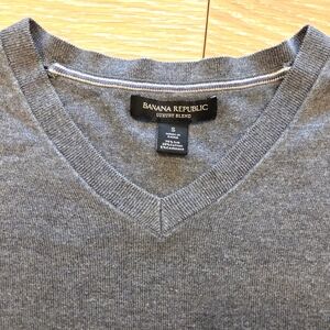 Banana Republic Luxury Blend Men's V Neck Sweater Gray Silk Cotton Cashmere